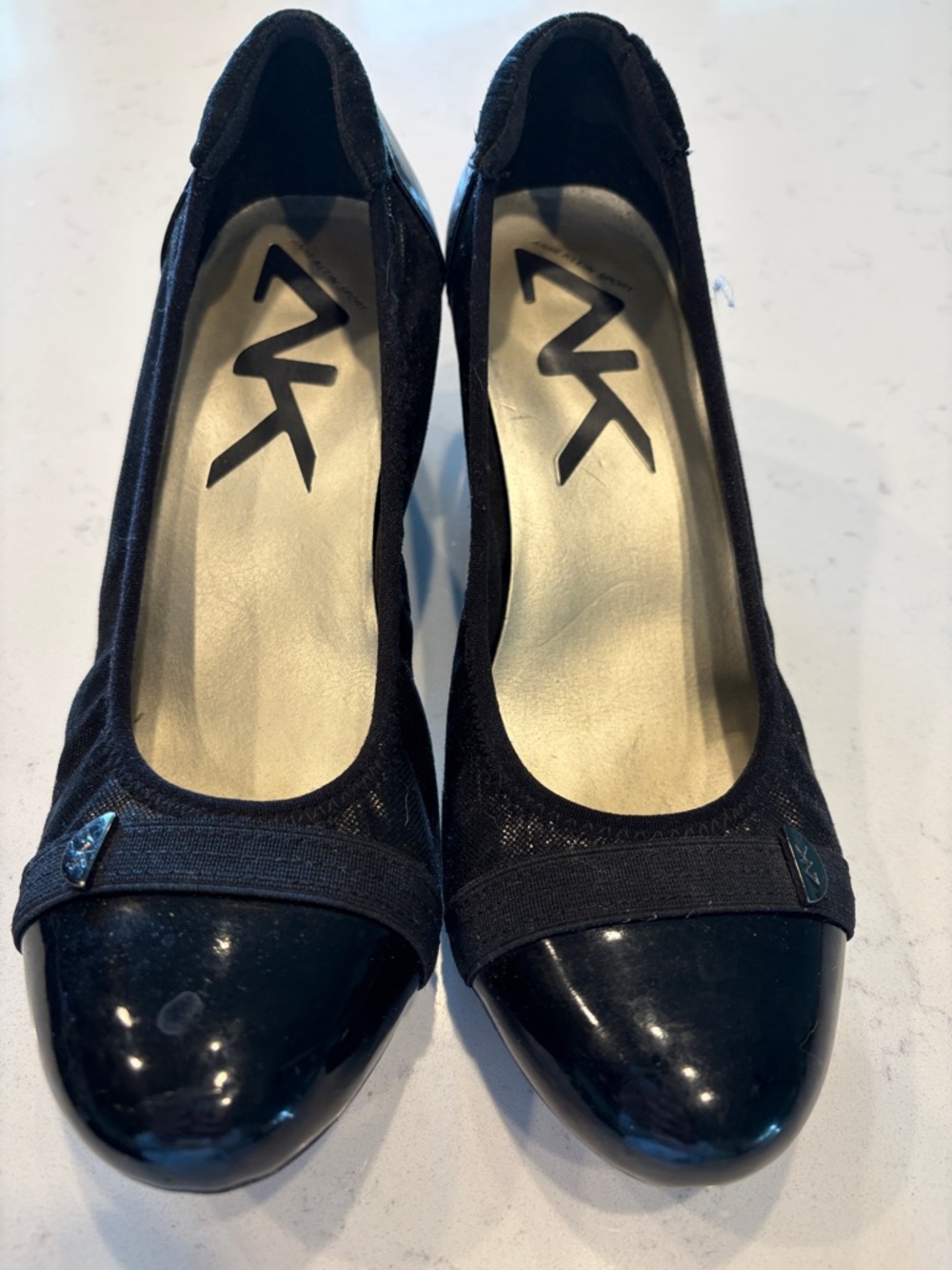 Anne Klein Black Patent Cap-Toe Ballet Flats